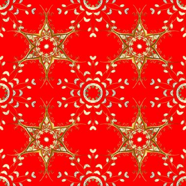 Kırmızı, kahverengi ve beyaz renkleri altın öğesinde. Vektör çizim davetiyeler, kartları, web sayfası için. Tasarım şablonunun çizgi sanat sorunsuz kenarlık. Altın anahat çiçek dekor. Doğu stil öğesi.