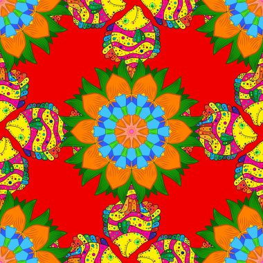 Sulu boya doku balık desen. Yeşil, kırmızı ve turuncu. Vektör çizim. Sorunsuz.