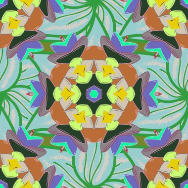 Vektör çizim. El ile zarif öğe bir yeşil, mavi, gri, kahverengi ve mor renkler çizimi.