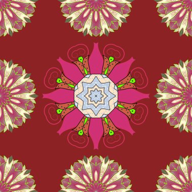 Boho tarzı çiçek. Kırmızı, pembe, bej, yeşil ve turuncu renkler. Vektör Mandala. Kiremitli mandala tasarım, baskı kumaş veya yetkin ve daha fazlası için en iyi.