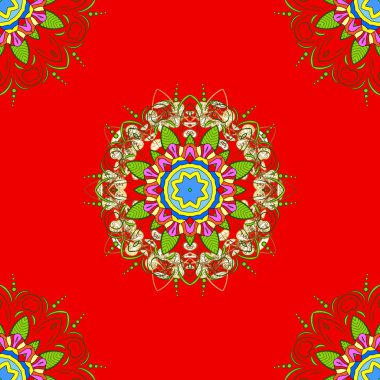 Renkli mandalalar öğesi. Vektör çizim. Kırmızı, yeşil ve sarı renkler.