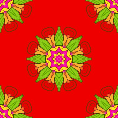 Soyut süs eşyasıyla kusursuz desen. Mandalas 'la kusursuz bir düzen. Vektör süslemeleri, arkaplan.