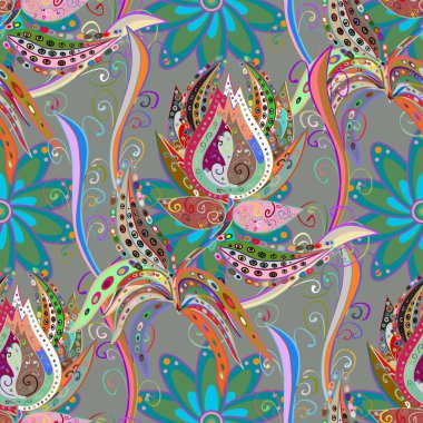 Gri, mavi ve yeşil renkler suluboya tarzında çiçekler. Sulu boya Dikişsiz desen. Çiçek Yazdır.