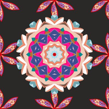 Gri, tarafsız, mor, kırmızı ve bej renkler çiçekler. El çiçek çizimi ile soyut seamless modeli. Vektör çizim.