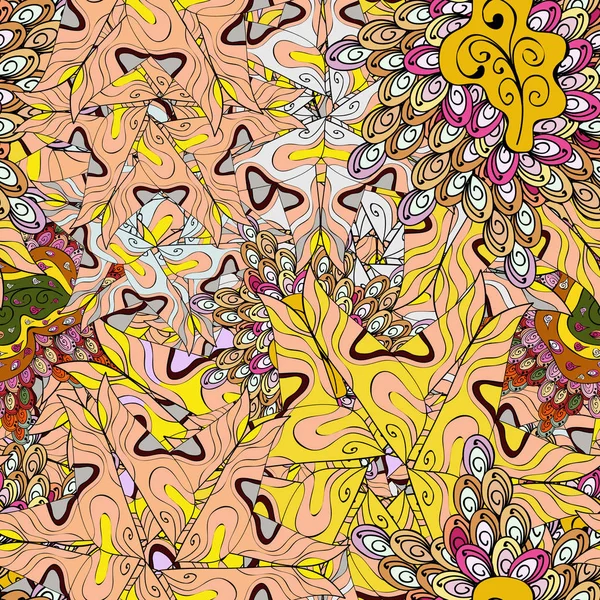 Kağıt ambalaj için karalamalar desen. Güzel arka plan. Vektör çizim. Bej, sarı, siyah, gri ve nötr renkler.