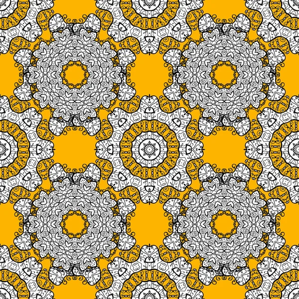 Oryantal tarzı arabesk. Vektör renkli desen. Beyaz, sarı ve siyah renklerle colorfil öğeleri. Vektör çizim. Kesintisiz renkli dokulu bukleler.