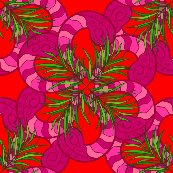 ビンテージ ベクトル シームレス花柄赤 マゼンタおよび緑の色で — ストックベクタ