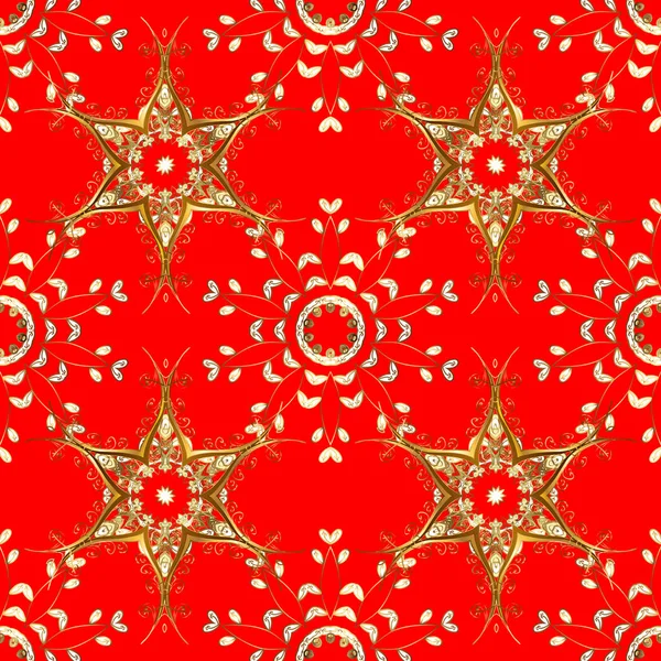 Kırmızı, kahverengi ve beyaz renkleri altın öğesinde. Vektör çizim davetiyeler, kartları, web sayfası için. Tasarım şablonunun çizgi sanat sorunsuz kenarlık. Altın anahat çiçek dekor. Doğu stil öğesi.