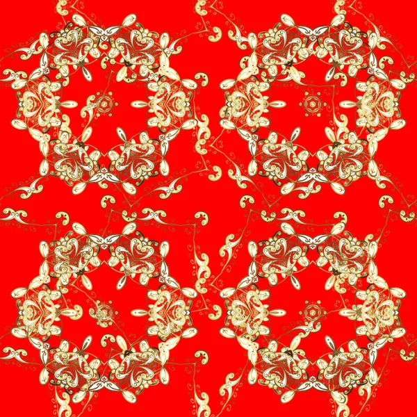 Kırmızı, kahverengi ve bej renkler altın çiçek elemanları ile altın seamless modeli. Vektör geometrik arka plan. Tasarımlarınız için duvar kağıdı. Altın rengi Dikişsiz illüstrasyon.