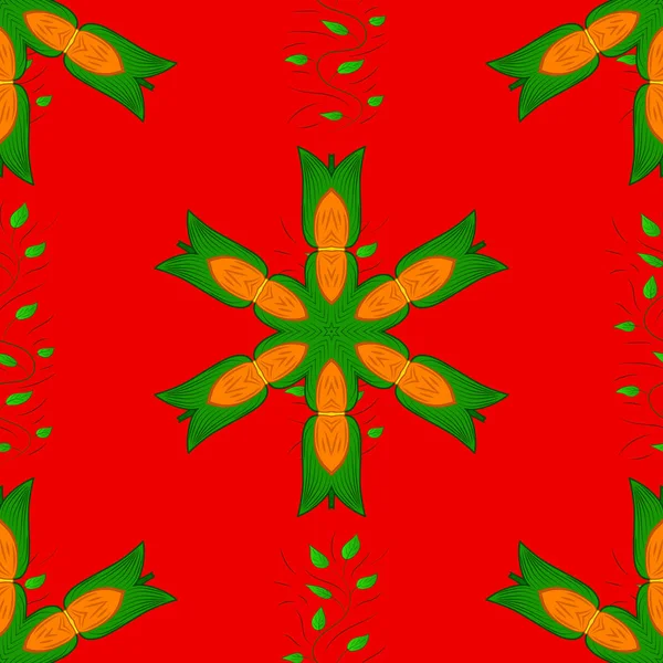 Vector Etnische Mandala Doodle Achtergrond Cirkels Rood Groen Oranje Kleuren — Stockvector