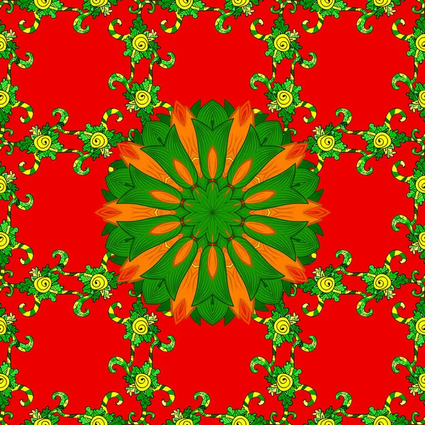 Dekorative Vektor Verzieren Farbige Mandala Auf Einem Roten Grünen Und — Stockvektor