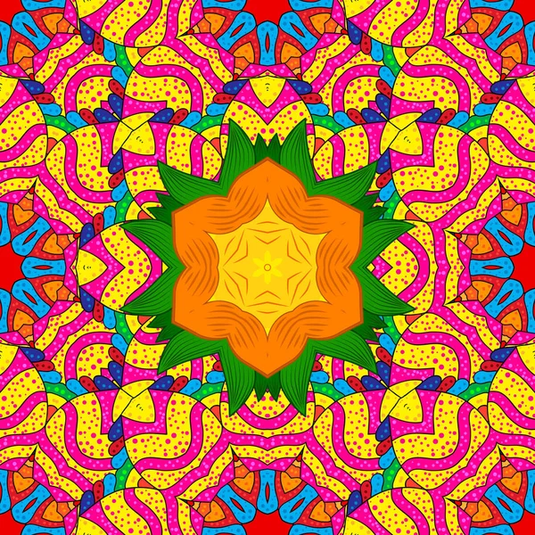 Mandala Vectoriel Motif Ornement Rond Coloré Sur Une Couleur Jaune — Image vectorielle