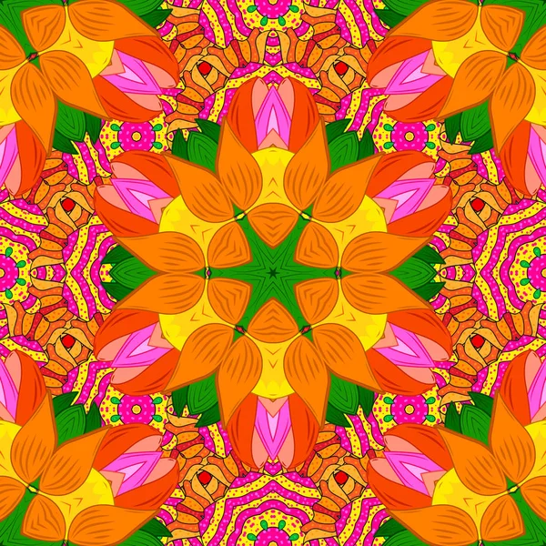 Vector Mandala Con Elementos Dibujados Mano Flores Árabe Indio Turco — Vector de stock