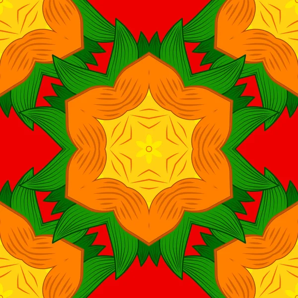 Turuncu, yeşil ve kırmızı renkler karışık renkli Arabesque ile. Vektör soyut stilize renkli mandala.