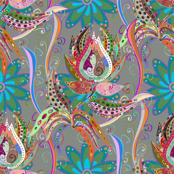 Gri, mavi ve yeşil renkler suluboya tarzında çiçekler. Sulu boya Dikişsiz desen. Çiçek Yazdır.