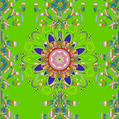 Renkli mandala davetle. Düğün kartı illüstrasyon vektör desen. Bir yeşil, mavi ve nötr renkler Vintage dekoratif öğe.