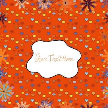 Sorunsuz çiçek desenli turuncu, beyaz ve mor renkler üzerinde karalamalar çiçekli. Vektör çizim.