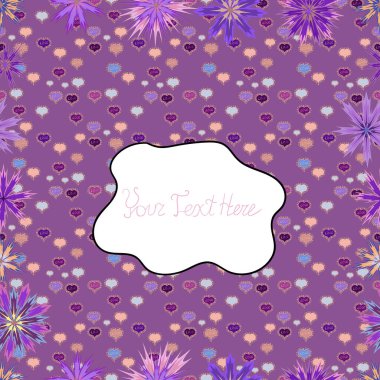 Sorunsuz çiçek desenli vektör çizim içinde. Çiçekler mor, beyaz ve mor renkler.