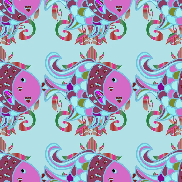 Vektör çizim. Balık ile Seamless modeli. Sevimli balık. Arka plan çocuklar. Bağımsız, mavi ve pembe üzerinde balıklar.