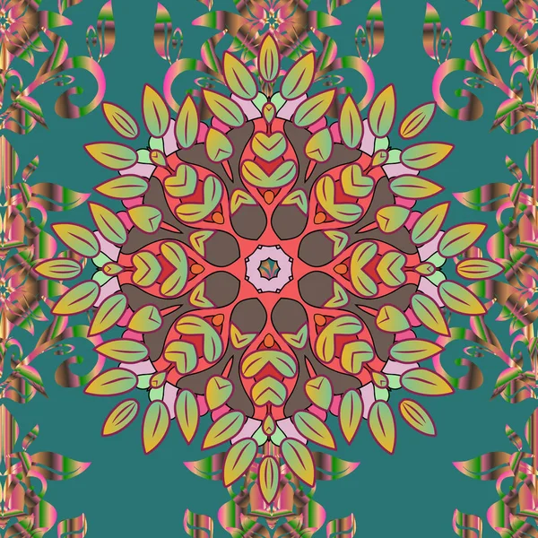 Couleurs Bleues Brunes Vertes Avec Mandala Ornement Coloré Basé Sur — Image vectorielle