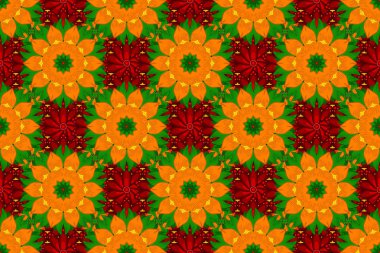 Dekoratif element, Hint kına tasarımı, turuncu, yeşil ve kırmızı retro daire süslemesi. Mandala renkli, madalyonu olan eski bir kabile. Tibet yogası için soyut sanat çiçekli desen.