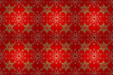 Raster altın desen. Altın elementli kırmızı, kahverengi ve beyaz renkler. Kusursuz altın desenli bukleler. Doğu tarzı arabesk. Raster illüstrasyonu.