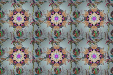 İslam 'ın, Arapça' nın, Hint dinlerinin ruhani ve ayinsel sembolü. Küresel renklerde geometrik daire ögesi. Tarafsız, bej, gri, mor ve mavi renkler üzerine mandala. Raster Yuvarlak Süs Şablonu.