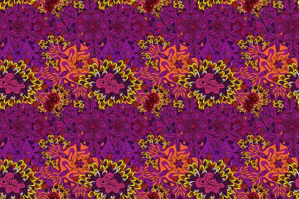 Nice Fabric Pattern Flat Elements Design Doodles Purple Black Red — Stock Photo, Image