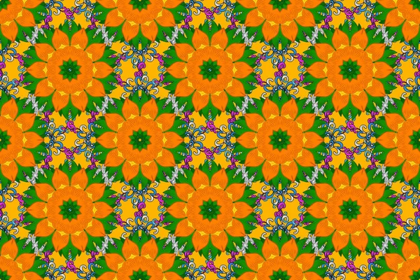 Egzotik çiçekler, turuncu, yeşil, sarı ve siyah renkler üzerine botanik, parlak klasik doğa. Raster illüstrasyonu. Klasik tropikal doğal elementlerin suluboya seti.