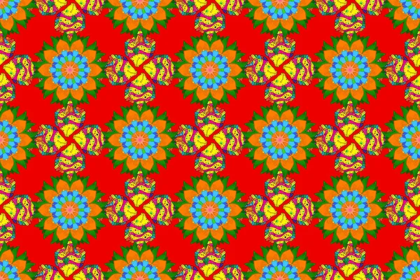 Yeşil, kırmızı ve turuncu. Raster illüstrasyonu. Suluboya balık deseni. Kusursuz..