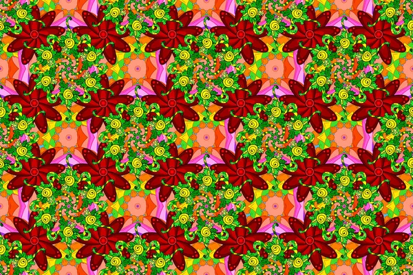 El çizimi Raster çizimi. Karalama elementleri. Duvar kağıdı, web sayfası arka planı, ambalaj kağıdı, davetiye, broşür, afiş veya web sitesi için kusursuz çiçek deseni kullanılabilir.