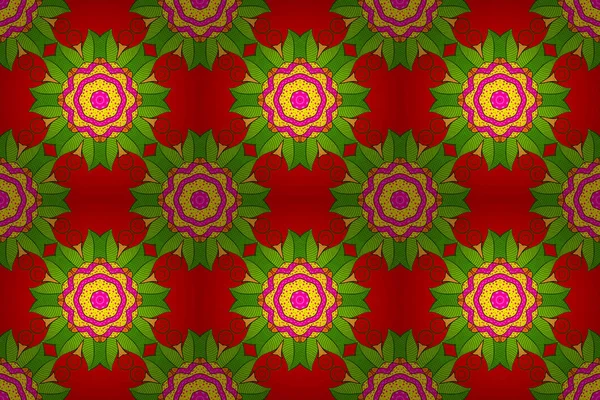 Illustrazione Più Veloce Mandala Floreale Rotondo Colorato Verde Rosso Giallo — Foto Stock