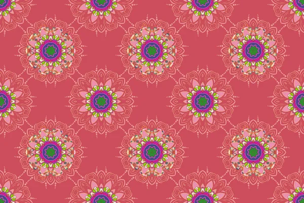 Sanat, yuvarlak, pembe, bej, menekşe, yeşil ve siyah renkte renkli bir süs. Süslü, doğu mandala renkli hatlarıyla.