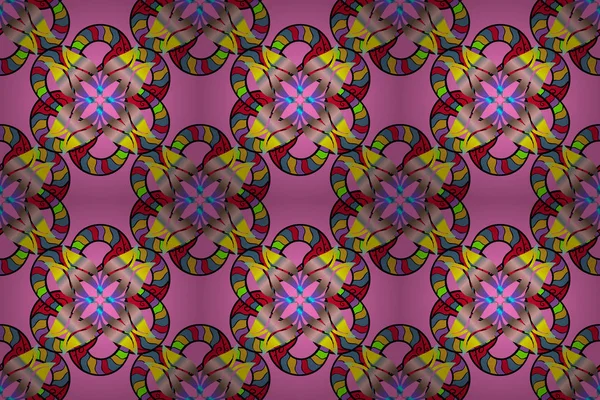 Çiçeklerle kusursuz desen. Pembe, siyah ve sarı renkler. Mandala raster çiçekli oryantal boyama kitabı sayfa şablon şablonu.