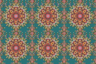 Eski Yunan ve İslami süslere dayanan renkli mandala ile mavi, kahverengi ve yeşil renkler. Düğün davetiyesi, kitap kapağı veya broşür için..