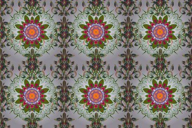 Raster hediye çeki şablonu. Tarafsız, yeşil ve kahverengi renkte mandala süsü..