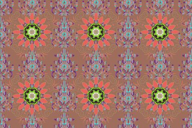 Paket, duvar kağıtları, arka plan ve albüm için. Mutlu Noeller, yeni yıl ürünleri. Kahverengi, pembe ve nötr renklerde raster ile kusursuz desen.