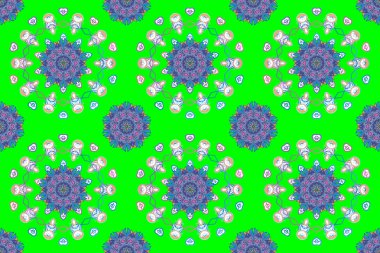 Renkli mandala raster çemberi yeşil, mavi ve mor renkler üzerine çizilmiş..