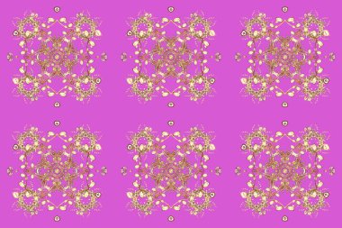 Kar taneleri deseni. Raster kar taneleri arka planda. Pembe arka planda soyut kar taneleri olan düz bir tasarım. Altın Kar Tanesi.