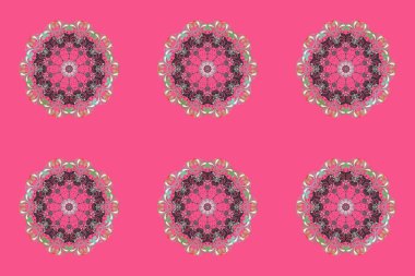 Raster tasarımı. Düz dizayn. Silüet kar tanecikli tabela pembe, gri ve nötr renkler. Sembol kışı, donmuş, Noel, yeni yıl tatili. Kar Tanesi Mozaik ikonu. Grafiksel element dekorasyonu.