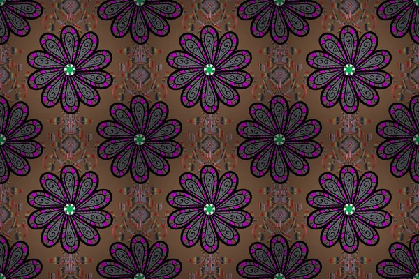 Childish Design Brown Black Gray Backdrop Cute Floral Background Textile — Stock Photo, Image