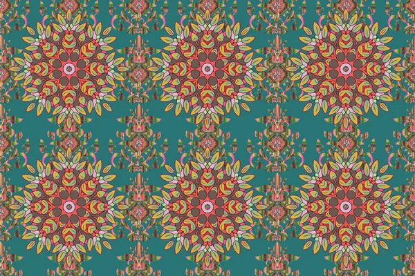 Eski Yunan ve İslami süslere dayanan renkli mandala ile mavi, kahverengi ve yeşil renkler. Düğün davetiyesi, kitap kapağı veya broşür için..