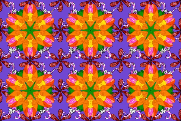 Blüten Orange Violett Und Schwarz Niedliche Florale Elemente Raster Illustration — Stockfoto