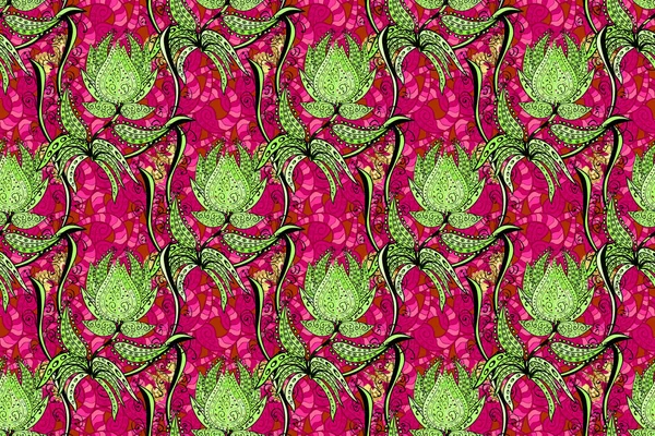 Дизайн Плоских Елементів Квітів Безшовний Ретро Візерунок Квітами Квіти Зеленому — стокове фото