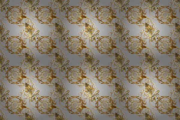 繰り返し要素で抽象的な背景をラスターします シームレスダマスク古典的な黄金のパターン ラスターイラスト 金色の要素とグレー 茶色とベージュの色の黄金のシームレスなパターン — ストック写真