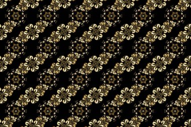 Siyah, kahverengi ve bej renklerdeki altın desenli altın elementler. Kusursuz klasik altın desen. Raster geleneksel oryantasyon süsü.