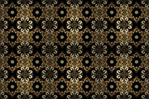 Raster Abstract Floral Wreath Golden Doodle Fantasy Leaves Flower Black — Stock Photo, Image