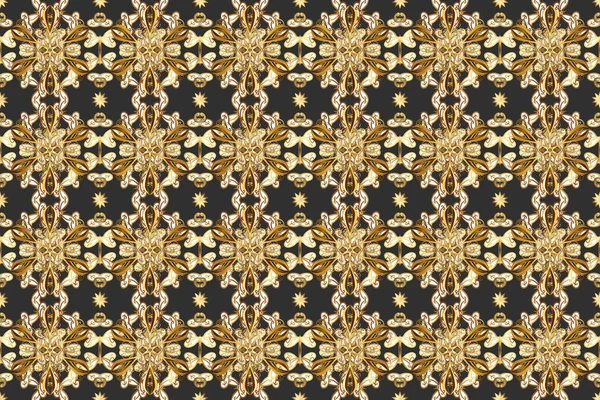 Seamless royal luxury golden baroque damask vintage. Raster seamless pattern with gold antique floral medieval decorative, leaves and golden pattern ornaments on gray, brown and white colors.