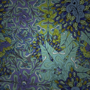 Tasarım. Öğeleri tarafsız, mavi, siyah, mor ve yeşil renkler. Şirin kumaş deseni. Vektör çizim. Düz karalamalar. Sorunsuz Yazdır.