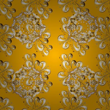 Tasarım şablonunun çizgi sanat sorunsuz kenarlık. Doğu stil öğesi. Vektör çizim davetiyeler, kartları, web sayfası için. Sarı, bej ve kahverengi renkleri altın öğesinde. Altın anahat çiçek dekorasyonu